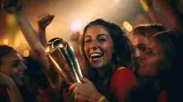 Foto gratuita selección española con el trofeo del mundial