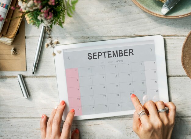 Septiembre calendario mensual concepto de fecha semanal