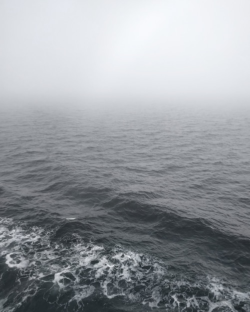 Sereno Mar Salish en Columbia Británica cubierto de espesa niebla
