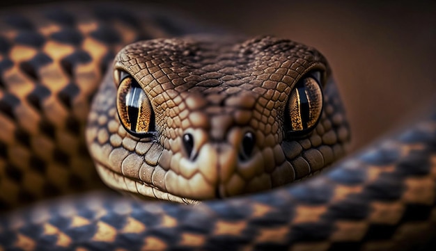 Una serpiente de cara azul y ojos amarillos.