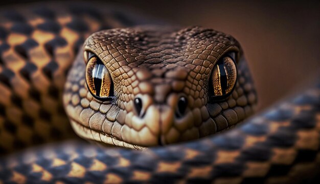 Una serpiente de cara azul y ojos amarillos.