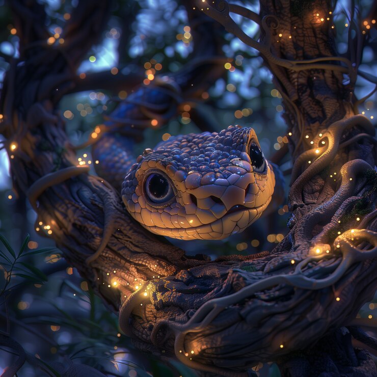 Foto gratuito serpiente de dibujos animados en 3d en la naturaleza