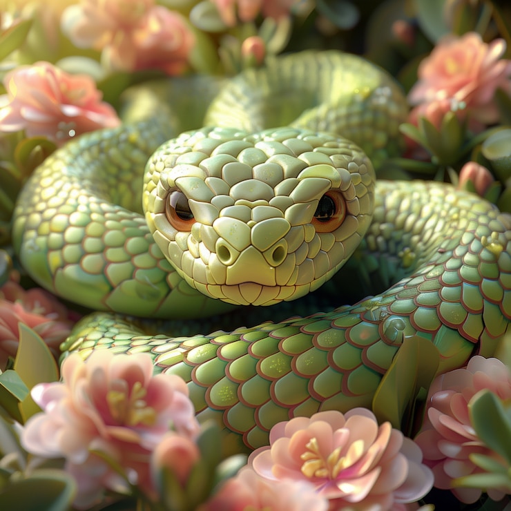 Foto gratuito serpiente de dibujos animados en 3d en la naturaleza