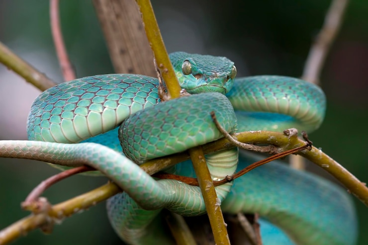 Foto gratuito serpiente víbora azul en rama