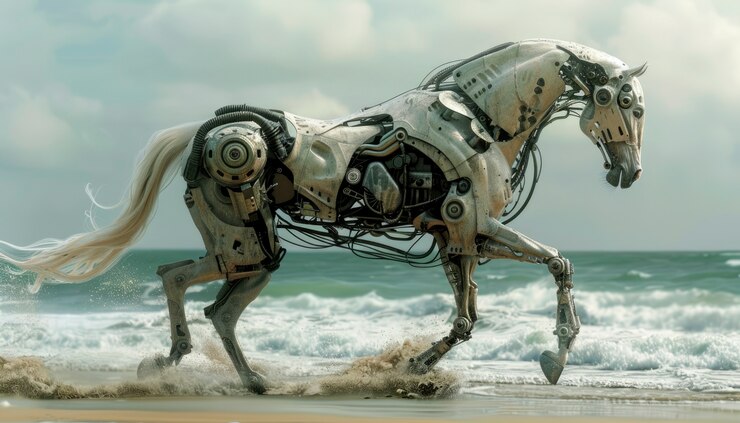Photo Gratis setengah kuda dan setengah robot hewan dengan komponen teknologi futuristik