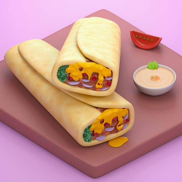 Foto gratuita shawarma y salsa de estilo de dibujos animados