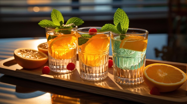 Foto gratuita shots con infusión de naranja adornados con fruta