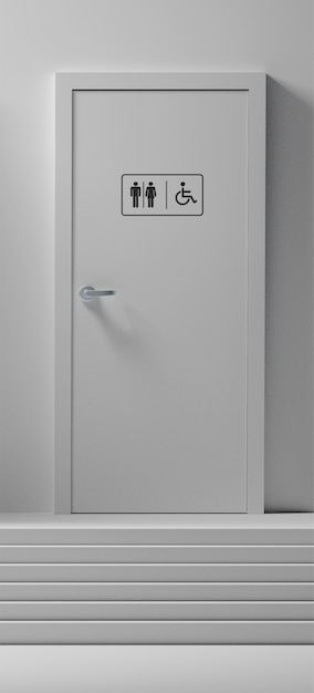 Signo de baño en la puerta blanca