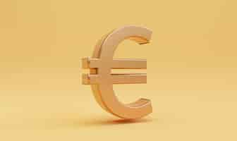 Foto gratuita signo de euro dorado sobre fondo amarillo para el cambio de divisas y el concepto de transferencia de dinero el euro es el dinero principal de la región de la unión europea por 3d render