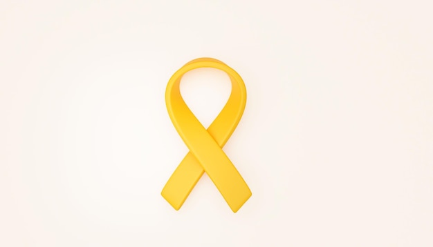 Signo o símbolo de cinta amarilla Ilustración 3d de dibujos animados de banner de fondo del Día Internacional del Cáncer Infantil