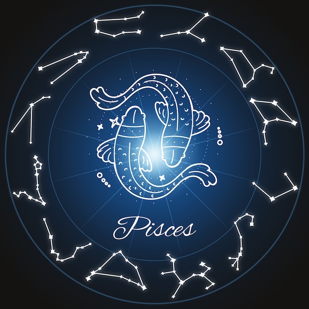 Signo de piscis brillante con ilustración de pescado