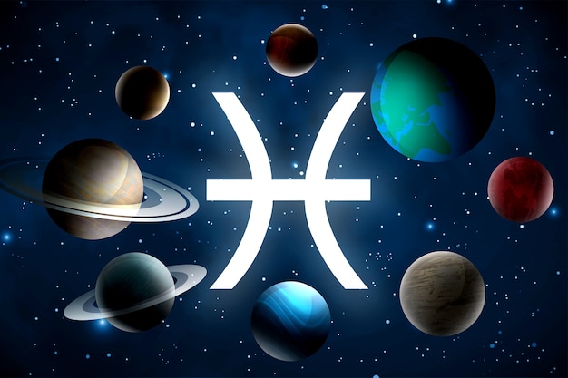 Signo de Piscis y concepto de astrología de planetas.