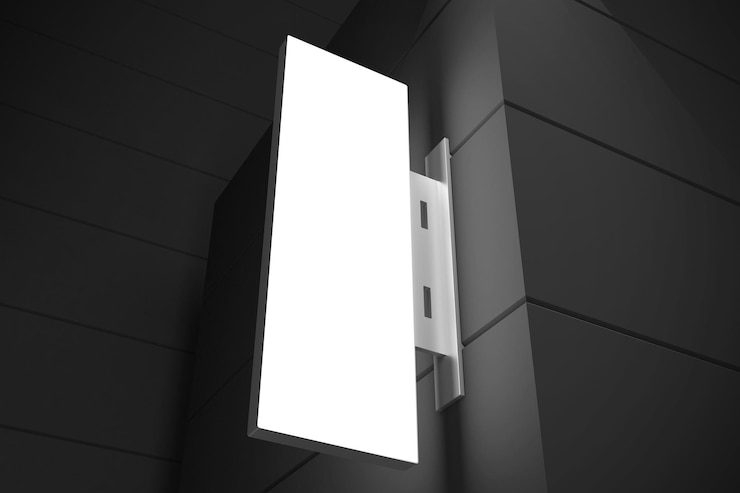 Foto gratuito signo rectangular moderno montado en la pared para marca y publicidad