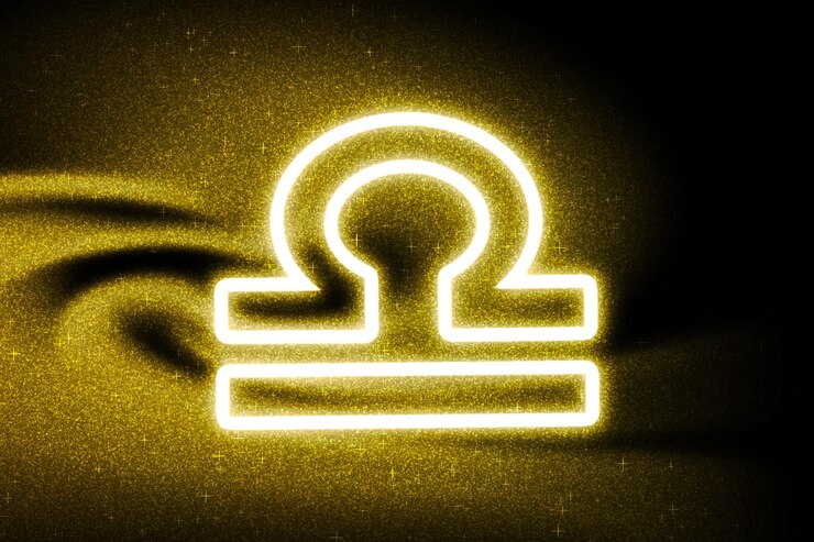 Foto gratuito signo del zodiaco libra, brillo dorado, fondo de astrología del horóscopo, libra, sobre fondo oscuro