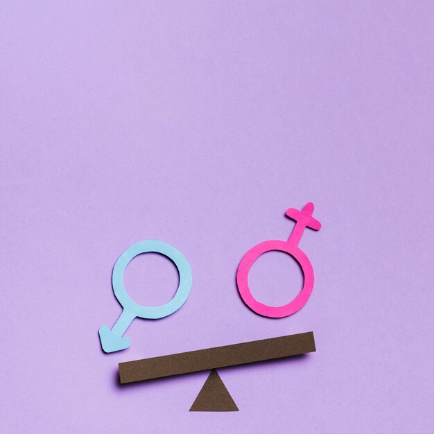 Signos de género femenino y masculino en un balancín
