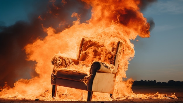 Foto gratuita silla 3d en llamas con llamas