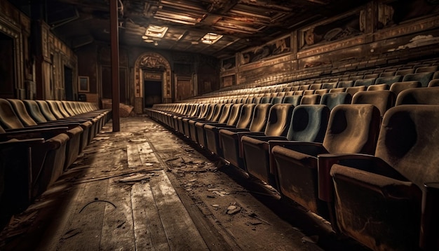 Foto gratuita sillas vacías en un viejo teatro abandonado generadas por ia