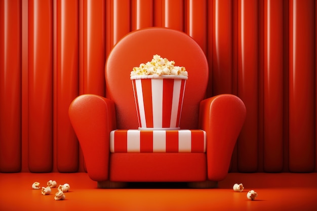 Foto gratuita sillón de cine 3d con palomitas de maíz
