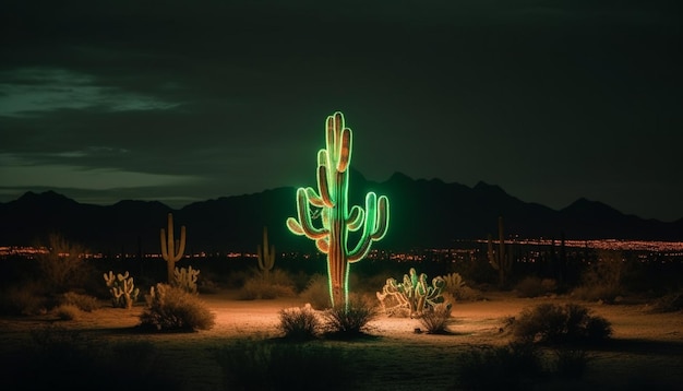 Silueta de árbol contra la brillante belleza de la puesta de sol en la naturaleza generada por IA