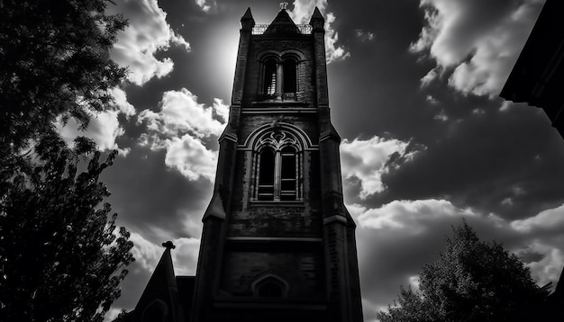 Foto gratuita silueta de la capilla gótica contra una espectacular aguja del cielo generada por ia