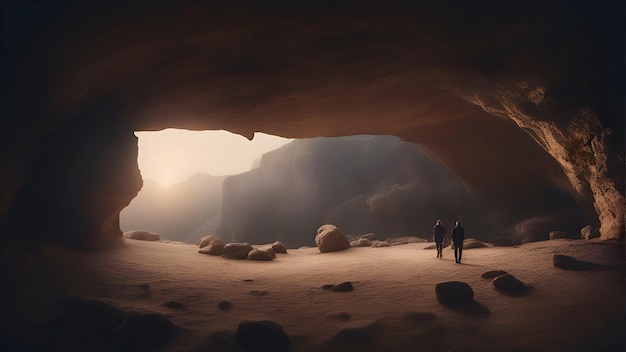 Foto gratuita silueta de un hombre en una cueva renderizado 3d