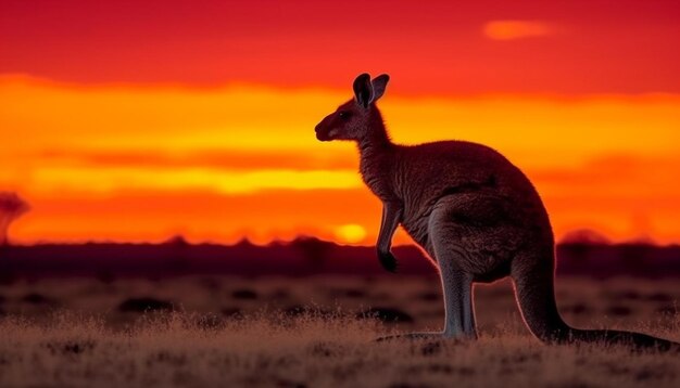 Silueta de lindo marsupial pastando en un prado generada por IA