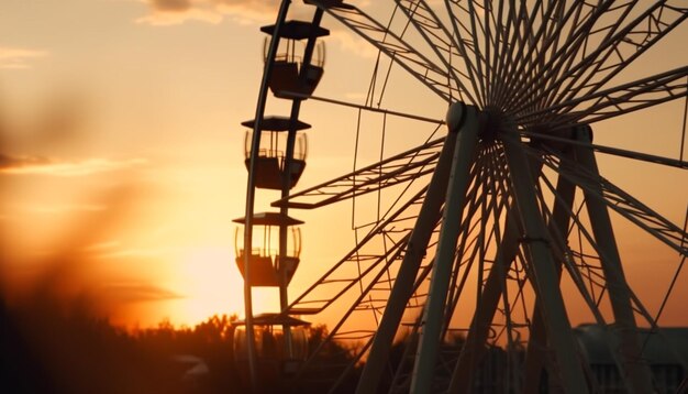 Foto gratuita silueta de maquinaria retroiluminada por la puesta de sol generada por ia