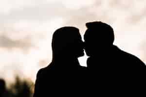 Foto gratuita silueta de pareja contra el cielo besándose