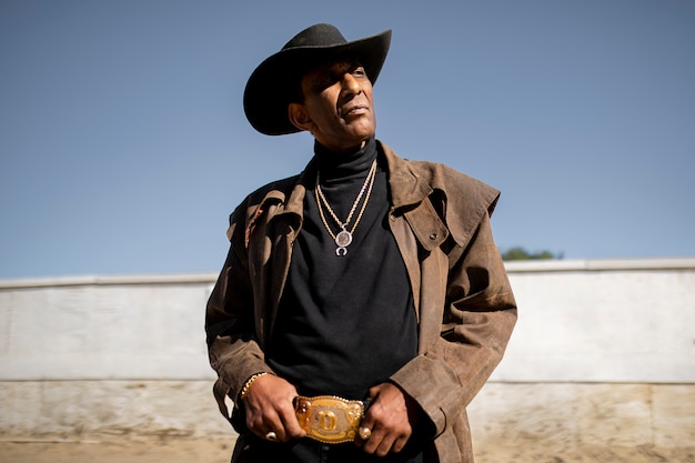 Foto gratuita silueta de vaquero contra luz cálida