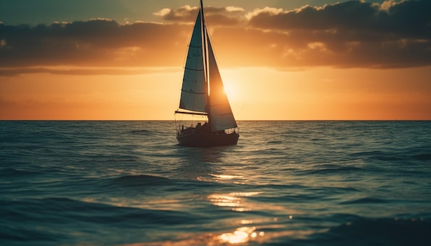 Foto gratuita la silueta de un velero se desliza en las tranquilas aguas del atardecer generada por ia