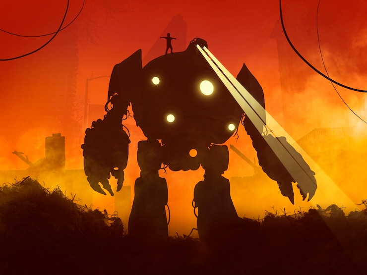 Foto gratuito siluetas de robots y humanos