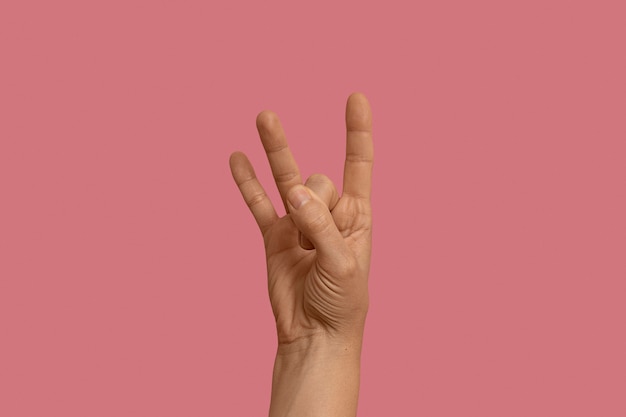 Símbolo de lenguaje de señas aislado en rosa