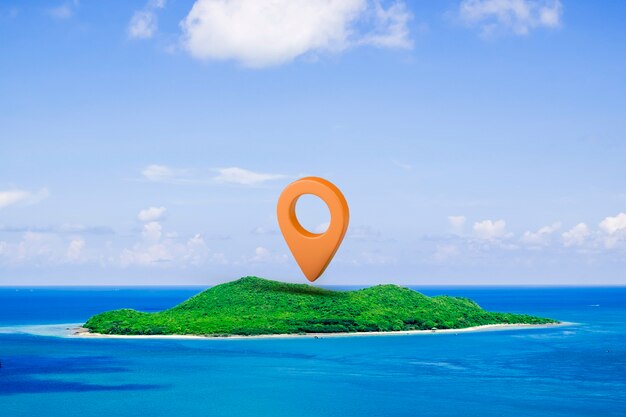 Símbolo de ubicación con fondo paisajístico