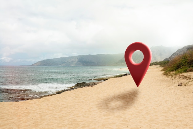 Foto gratuita símbolo de ubicación en la hermosa playa