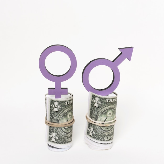 Símbolos de género en vista frontal de dinero