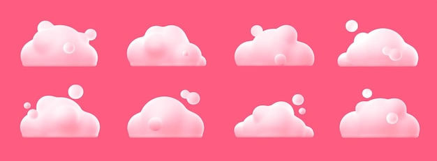 Simples nubes esponjosas blancas 3d sobre fondo rosa