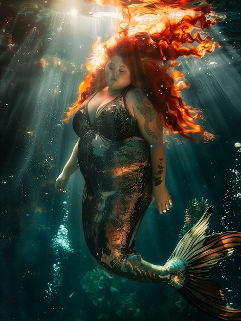 Foto gratuita la sirena soñadora bajo el agua