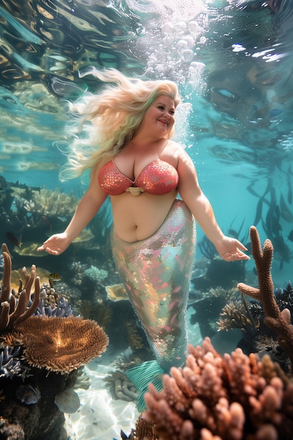 Foto gratuita la sirena soñadora bajo el agua