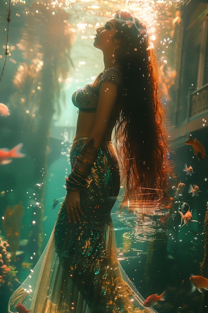 Foto gratuita la sirena soñadora bajo el agua