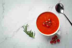 Foto gratuita sirva la sopa de tomate tibia en un tazón