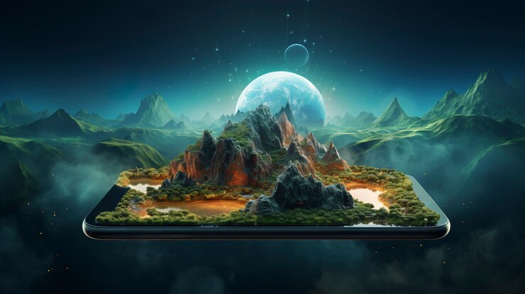 Photo Gratis smartphone modern dengan wallpaper abstrak langsung yang keluar dari layar