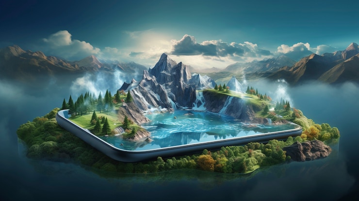 Photo Gratis smartphone modern dengan wallpaper abstrak langsung yang keluar dari layar