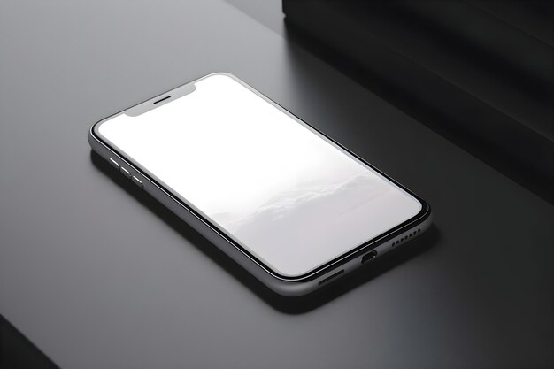 Smartphone con pantalla blanca en blanco en la mesa negra 3d renderizado