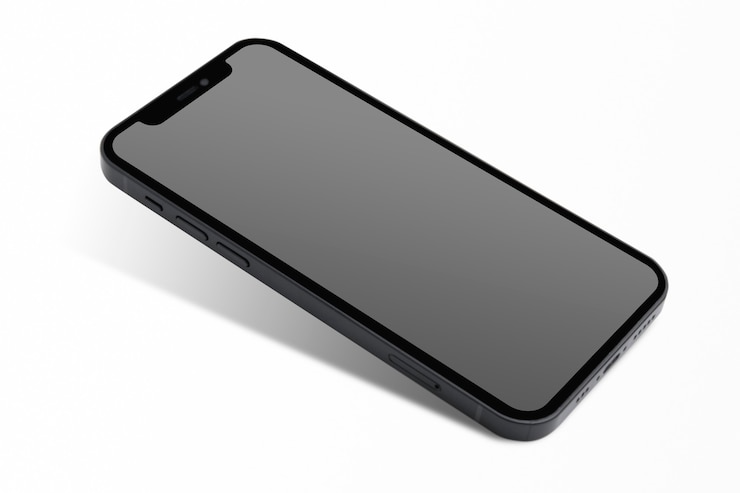 Foto gratuito smartphone con pantalla negra en blanco tecnología futura innovadora