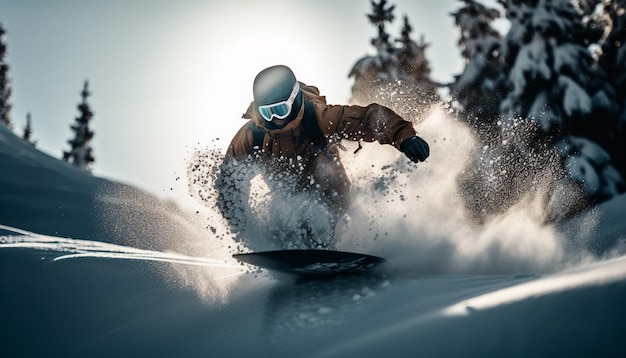 Foto gratuita snowboarder se desliza sobre olas de nieve en polvo generadas por ia