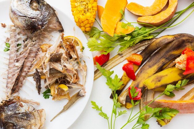 Sobras de pescado cocido y otras sobras de comida