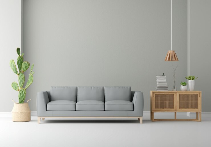 Foto gratuito sofá gris en la sala de estar con espacio libre