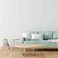 Foto gratuita sofá verde en la sala de estar blanca con mesa en blanco para maqueta