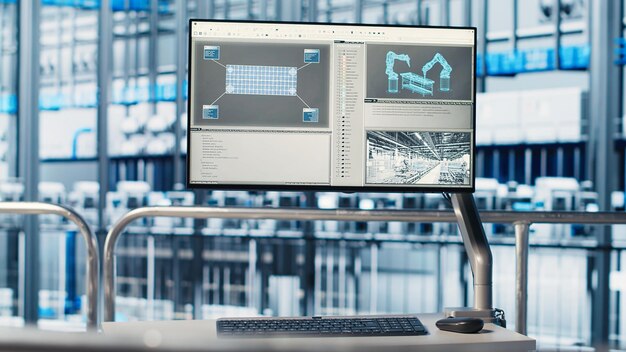 Software de seguimiento mostrado en un monitor en la planta industrial de la industria 40