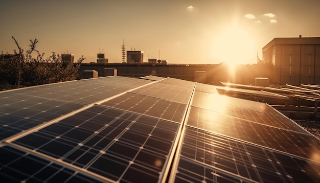 Foto gratuita el sol se pone en la industria la energía solar se eleva de nuevo generada por ia